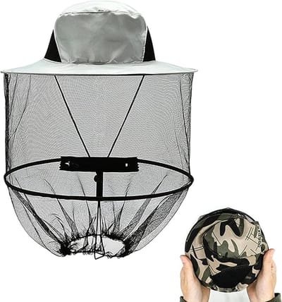 Muskietennet hoofd-hoofdnet-muggenhoed-Muggenhoed met afneembaar net - Muggennet - Zonnehoed - Sneldrogende zonbescherming met brede rand - Geschikt voor buitenactiviteiten zoals wandelen, kamperen, tuinieren en vissen - Grijs - 37x10cm
