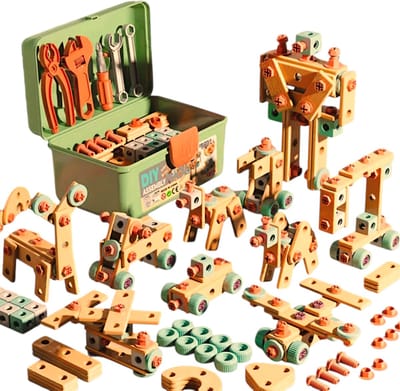 Dutchers® Technisch Bouwspeelgoed – 144-delig met koffer – Montessori STEM-speelgoed – Gereedschap speelgoed met opbergdoos – Bouwstenen - Ideaal Cadeau voor Kinderen vanaf 3 jaar
