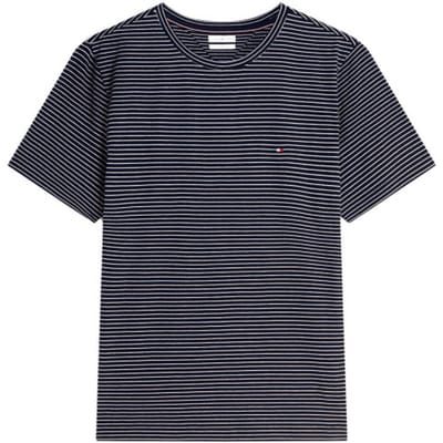 Tommy Hilfiger Flag Embroidery T-shirt Desert Sky/ecru Stripe Size: M | Basic T-Shirts Outlet | Heren | Blauw