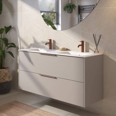 Saqu Lima Badkamermeubel Set - 121x46 cm - Voorgemonteerd - Mat Greige - Wastafelmeubel - Badmeubel