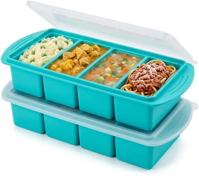 Vriezerdozen met Deksel, Set van 2, 4 Compartimenten, 250 ml, BPA-vrij en Stapelbaar voor Soepen, Bouillon en Maaltijdvoorbereiding