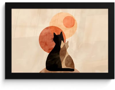 Poster in lijst - Fotolijst 30x20 cm - Posters - Katten - Zwart - Abstract - Cirkels - Posterlijst zwart - Decoratie - Wanddecoratie woonkamer - Muurdecoratie slaapkamer