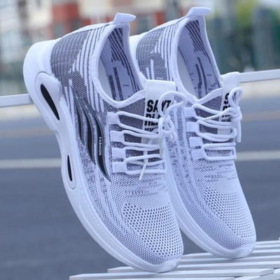 Nieuwe heren Flying Woven schoenen Zachte onderkant Comfortabele heren casual schoenen Outdoor ademende hardloopschoenen Veterschoenen heren sneakers 44 gray