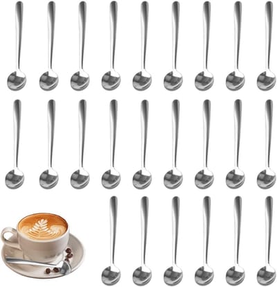 Set van 24 RVS Kleine Lepels van 13 cm - Klassieke Koffielepels, Spiegelschoon, Vaatwasserbestendig, Perfect voor Espresso en Thee in Huishoudens en Restaurants