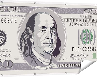 Gards Tuinposter Geld Dollar Biljet - Briefje van 100 Dollar - 120x80 cm - Tuindoek - Tuindecoratie - Wanddecoratie buiten - Tuinschilderij