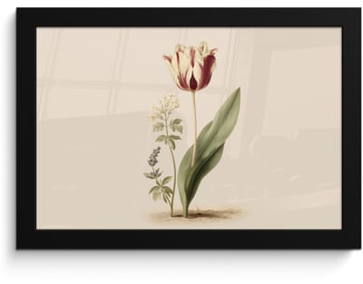 Poster in lijst - Fotolijst 30x20 cm - Posters - Tulp - Minimalistisch - Beige - Posterlijst zwart - Decoratie - Wanddecoratie woonkamer - Muurdecoratie slaapkamer