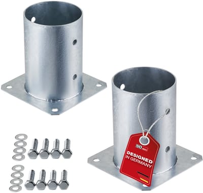 SOTECH-SET met 2 schroefankers, rond Ø 100 mm, 152 mm hoog, vuurverzinkt staal, bodemhuls voor rondhout - ideaal voor buitengebruik