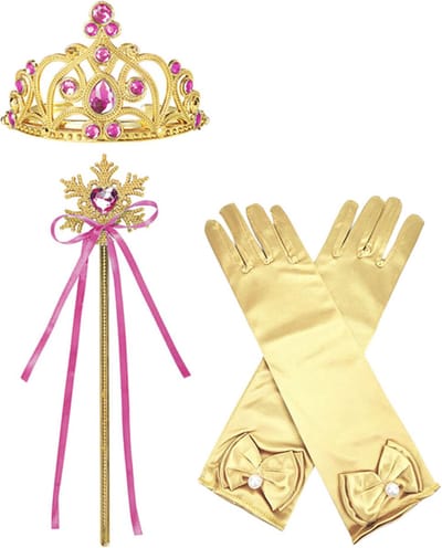 Het Betere Merk - Prinsessen Speelgoed - Prinses Kroon (Tiara) - Toverstaf - Prinsessen Handschoenen - Voor bij je Verkleedkleding - Fuchsia - Goud