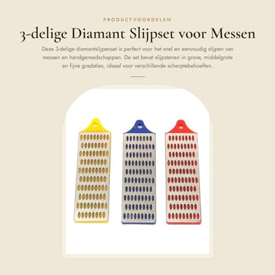Dailygoods- Diamantsteenslijpset 3-delig - Slijpsteen/Grove/Middelgrote/Fijne Kwaliteit - Perfect voor Messen/Beitels/Houtbewerkingsgereedschap - Duurzaam/Waterdicht - Slijpstenen