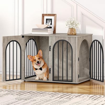 Hondenbench – Hondenkooi – Kennel – Hondenhok – Huisdierbench – Ruim 80x56x61 cm – Stijlvol met Zijtafeltje en Verstelbare Poten – Stevige Roestvrijstalen Constructie