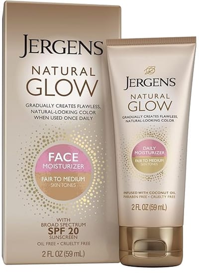 Jergens - Natural Glow Face Self Tanner – SPF 20 – Zelfbruiner Gezichtslotion – Dagelijkse Zonnebescherming – Fair to Medium – Olievrij – UVA/UVB Bescherming