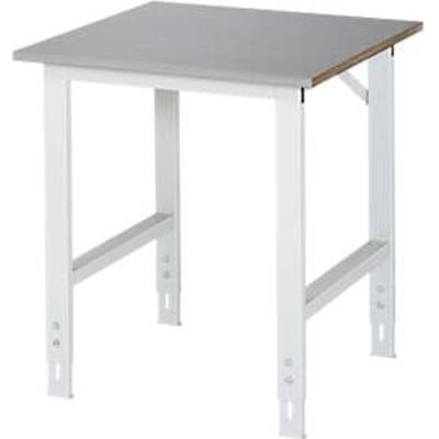 Rau werktafel Tom, handmatig in hoogte verstelbaar, 25 mm MDF blad met roestvrij stalen bekleding, tot 500 kg, B 750 x D 800 x H 760-1080 mm, zilver/lichtgrijs