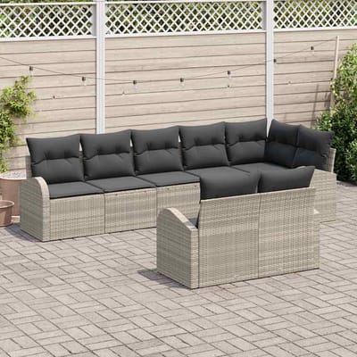 vidaXL - Tuinbank - Set - 8 - st - 8-Aantal - zitplaatsen - Lichtgrijs - poly - rattan