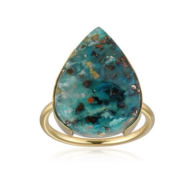 Cavill - Zilveren ring Bali Barong 925 sterling zilver verguld - Indonesische Venus chalcedoon 10,65 ct - Peervormige cabochon elegante damesring