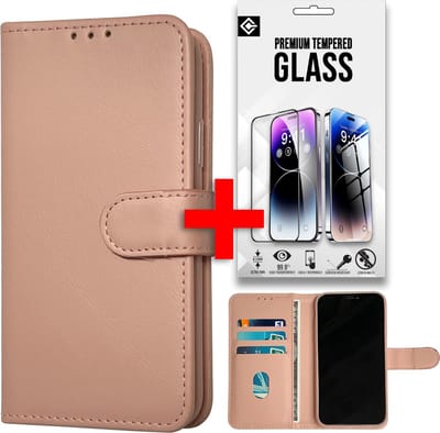 Casemania Hoesje Geschikt voor Oppo A18 & A38 Licht Roze & Glazen Screenprotector - Portemonnee Book Case - Kaarthouder & Magneetlipje