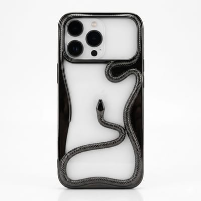 Zwart slang design telefoon hoesje geschikt voor iPhone 17 dames en heren met 3D reliëf slang detail, zachte TPU backcover met electroplating rand en effen kleur afwerking