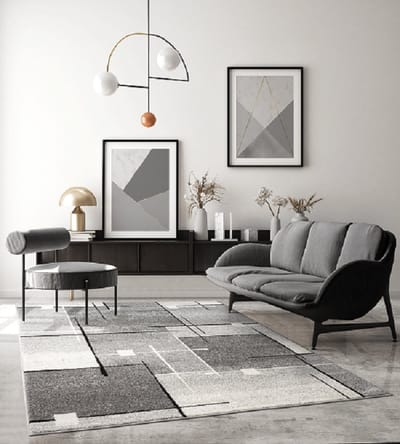 Modern Geometrisch Laagpolig Vloerkleed – Grijs, Zwart & Cream Stijlvolle Blikvanger-80 x 140 cm