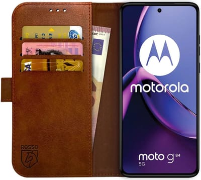 Rosso Element Book Case Wallet Hoesje Geschikt voor Motorola Moto G84 | Portemonnee | 3 Pasjes | Magneetsluiting | Stand Functie | Bruin