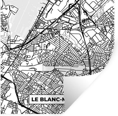 Muurstickers - Sticker Folie - Kaart - Stadskaart - Frankrijk - Le Blanc-Mesnil - Plattegrond - Zwart wit - 100x100 cm - Plakfolie - Muurstickers Kinderkamer - Zelfklevend Behang XXL - Zelfklevend behangpapier - Stickerfolie
