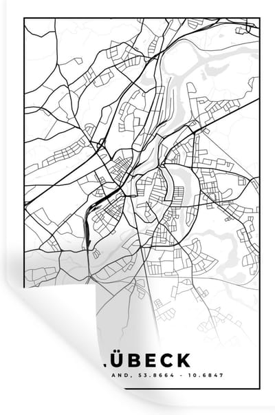 Muurstickers - Sticker Folie - Lübeck - Plattegrond - Stadskaart - Kaart - 20x30 cm - Plakfolie - Muurstickers Kinderkamer - Zelfklevend Behang - Zelfklevend behangpapier - Stickerfolie