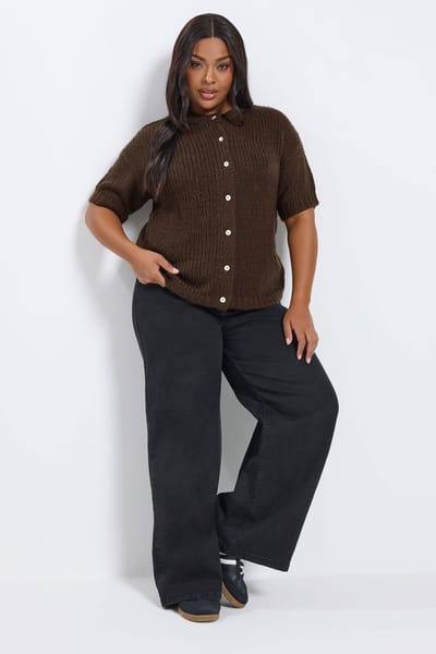 Yours Chocoladebruin Vest Met Korte Mouwen Size 42-44
