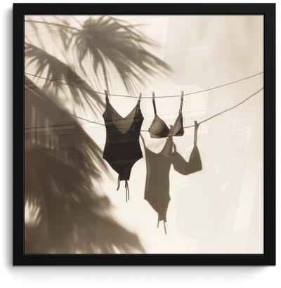Poster in lijst - Fotolijst 40x40 cm - Posters - Badkleding - Palmbomen - Schaduw - Tropisch - Posterlijst zwart - Decoratie - Wanddecoratie woonkamer - Muurdecoratie slaapkamer