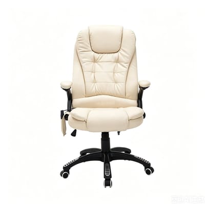 Massagestoel Bureaustoel Chefsstoel 6-Punts Vibratie Massage Met Warmtefunctie Draaistoel Beige Kunstleer Ergonomisch 62x68x121cm Verstelbare Hoogte 360掳 Roterend Comfortabel Kantoorstoel