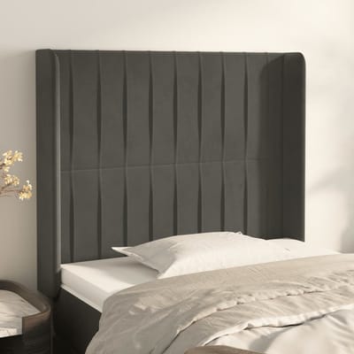 vidaXL - Hoofdbord - met - randen - 93x16x118/128 - cm - fluweel - donkergrijs