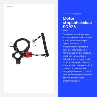 Dailygoods - Motor stopschakelaar - DC 12 V motormotor - Veiligheid bij vallen - Waterdicht - Geschikt voor ATV's en motorfietsen - Flexibel snoer