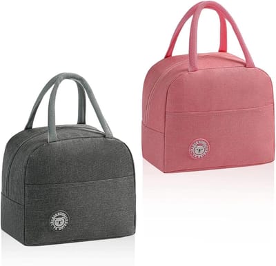 Lunchtas, 2 x Kleine Koeltasjes, Grijs en Roze Mini Koeltas met Zijvakken en Handvatten voor School, Familie en Kantoor, Ideaal voor Picknicks en Dagelijkse Gebruik