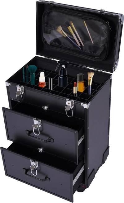 Make-up Koffer - 3-Tier Professionele Rollende Make-Up Trolley - Make-Up Opslag - Organizer - Zwart