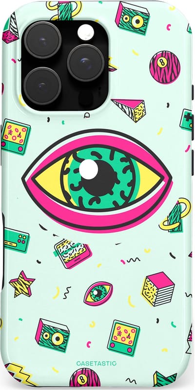 Casetastic hoesje geschikt voor Apple iPhone 16 Pro - MagSafe - Dubbellaagse bescherming - Retro 80s vibes - Fashion Case - Wit Saliegroen Lichtgrijs