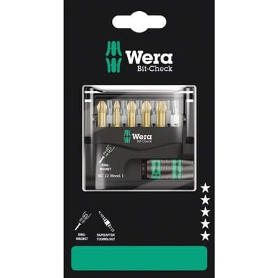 Wera Bit-Check 12 Wood 1 SB 05136390001 Bitset 1/4 (6,3 mm) Incl. bithouder