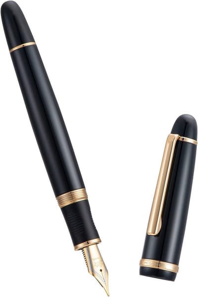 Stijlvolle vulpen met medium nib, zwarte kleur en gouden metalen clip voor dagelijks gebruik en cadeau