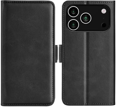 MobyDefend Hoesje - Geschikt voor iPhone 17 Pro - Luxe Wallet Book Case (Sluiting Zijkant) - Zwart