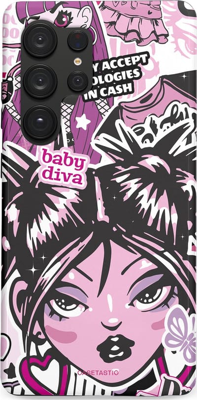 Casetastic hoesje geschikt voor Samsung Galaxy S25 Ultra - Dubbellaagse bescherming - Roze Y2K Pop Teen Girly Cash Diva Collage - Fashion Case - Grijs Donkergrijs Wit Lichtroze