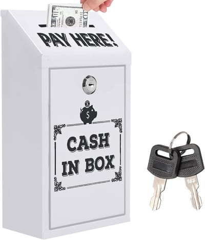 Geldbox met Sleutel en Slot, 14.5 x 7.5 x 26 cm, Veiligheidsgeldbox voor Donaties, Lockable en Duurzaam Ontwerp voor Thuis en Kantoor