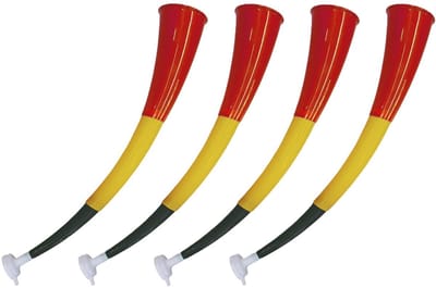 Funny Fashion Supporters blaastoeter - 4x - België - rood/geel/zwart - kunststof - 56 cm