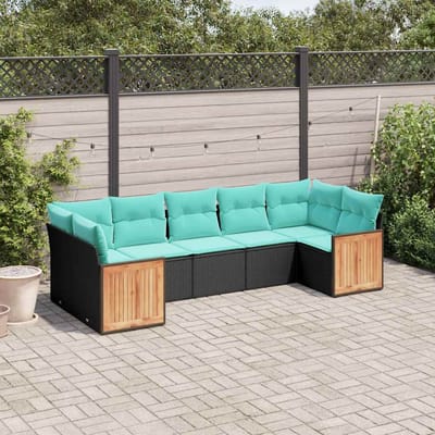 vidaXL - 7-delige - tuinbankset - met - kussens - van - zwart - polyrotan