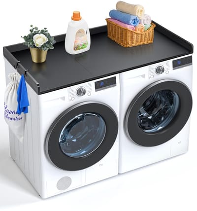 Wasdroger-Werkblad, 54 X 27 Inch, Zwart Hout, met 3-Delige, Waterafstotende Wastafel, Antislip-Pads voor Het Organiseren En Opbergen In De Wasruimte