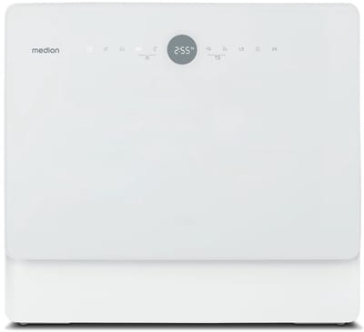 MEDION Mini Vaatwasser DWT50 (tafelmodel vaatwasser, vaatwasser, 5 couverts, werkt met/zonder wateraansluiting, emmerfunctie, 35 cm diep, 7 reinigingsprogramma's, MD 37775) wit