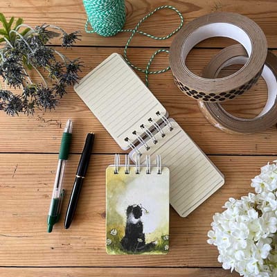 Alex Clark klein spiraal gebonden notitieblokje hond ~Collie & Daisies Small Spiral Bound Notepad'