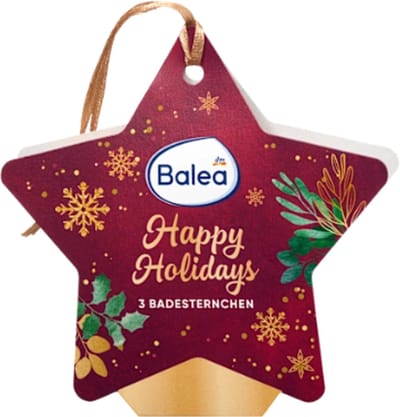 Balea Geschenkset Happy Holidays - 3-deling | 3 Rode Badsterretjes - Badschuim | Kerstgeschenk - Cadeauverpakking - Klein Cadeau