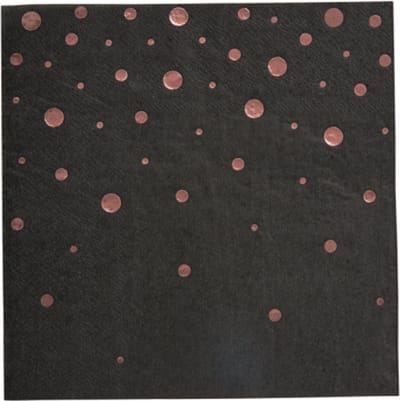 Wegwerpservetten - zwart-rosegoud - stippen - 16 stuks - 33x33cm