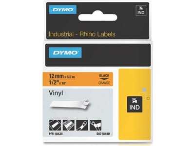 DYMO Rhino industriële Vinyl Labels | 12 mm x 5,5 m | zwarte afdruk op oranje | zelfklevende labels voor Rhino & LabelManager labelprinters