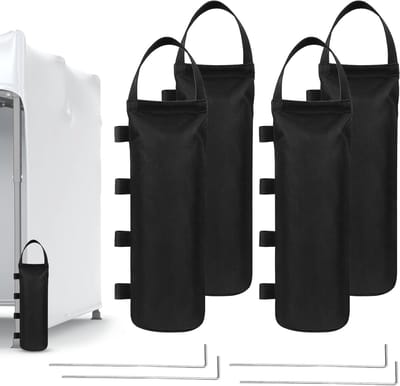 Zandzakken voor Stabilisatie en Veiligheid, Set van 4, 20 x 50 cm, Inclusief 4 Tentstokken, Ideaal voor Tent, Parasol en Tuinfeest