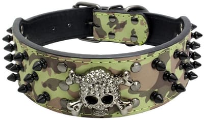 Dailygoody - Hondenhalsband - Doodskop - Modieus ontwerp - Kunstleer - Klinknagels - Verstelbaar - Geschikt voor middelgrote en kleine honden