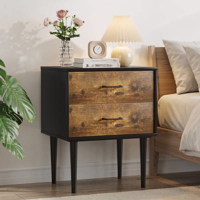 MODENUIT Nachtkastje - Retro Met 2 Lades - Bijzettafel Voor Slaapkamer En Woonkamer - MDF Antiekbruin - 51x38x66 cm