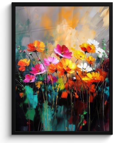 Poster in lijst - Fotolijst 60x80 cm - Posters - Felgekleurd - Bloemblaadjes - Abstract - Posterlijst zwart - Decoratie - Wanddecoratie woonkamer - Muurdecoratie slaapkamer