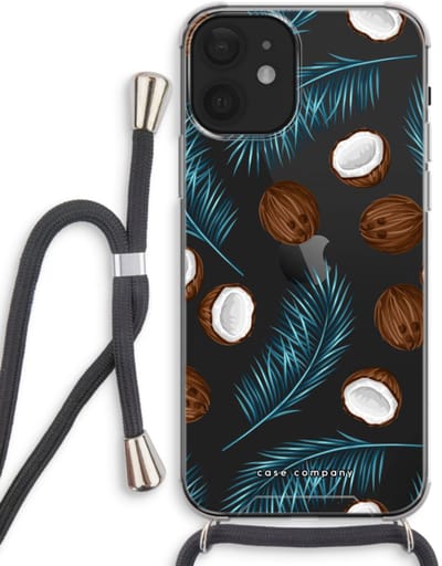 Case Company® - Hoesje met koord geschikt voor iPhone 12 hoesje met Koord - Kokosnoot - Telefoonhoesje met Zwart Koord - Bescherming aan alle Kanten en Over de Schermrand